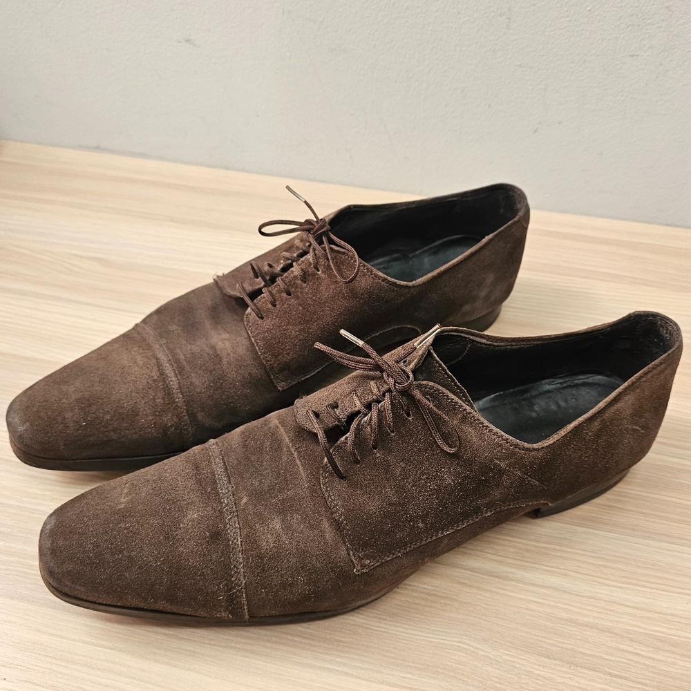Vintage Italian Oxford Shoes Mens 11 44 Brown Suede Cap Toe Dress Gatsby ITALY